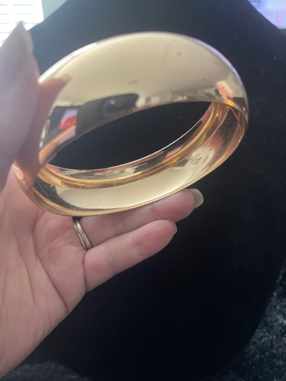 Wide Gold Tone Dome Bangle Bracelet